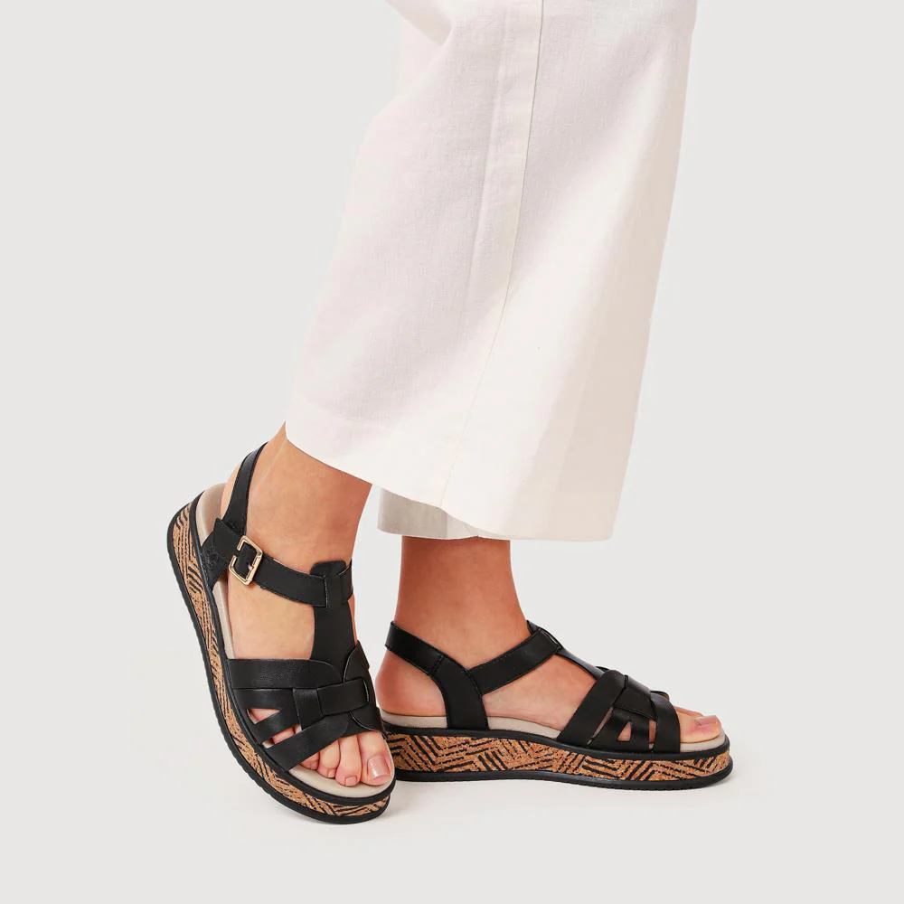 Leather Buckle-Up Sandals - RKR41540 / 327 289 - Black - Image 5