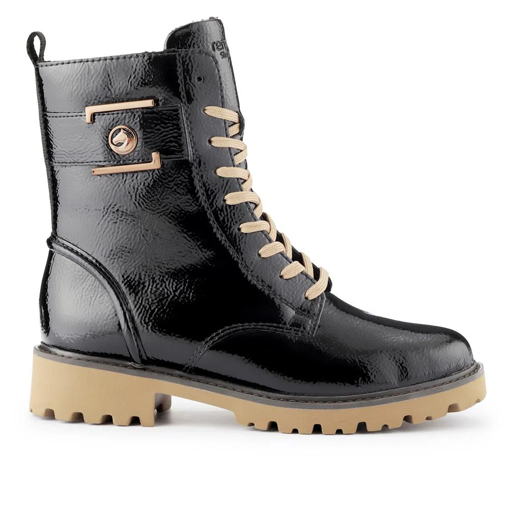 Leather Chunky-Laced Ankle Boots - DRS40514 / 326 362 - Black Patent - Image 2