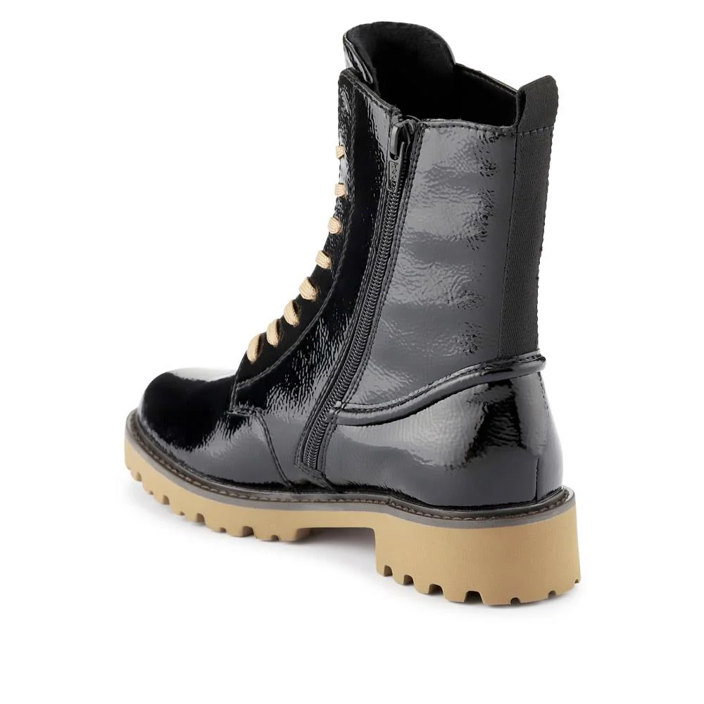 Leather Chunky-Laced Ankle Boots - DRS40514 / 326 362 - Black Patent - Image 3