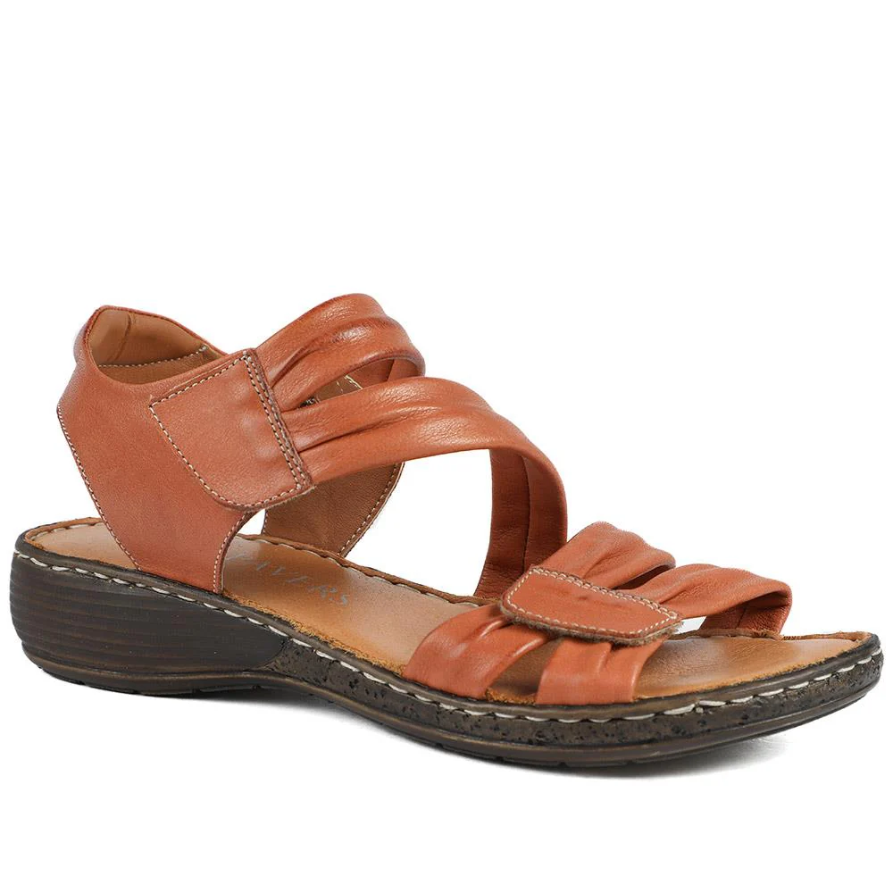 Leather Comfort Sandals with Touch Fastening - LUCK43000 / 329 418 - Tan
