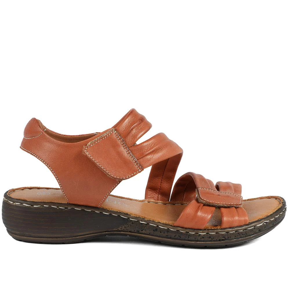 Leather Comfort Sandals with Touch Fastening - LUCK43000 / 329 418 - Tan - Image 3