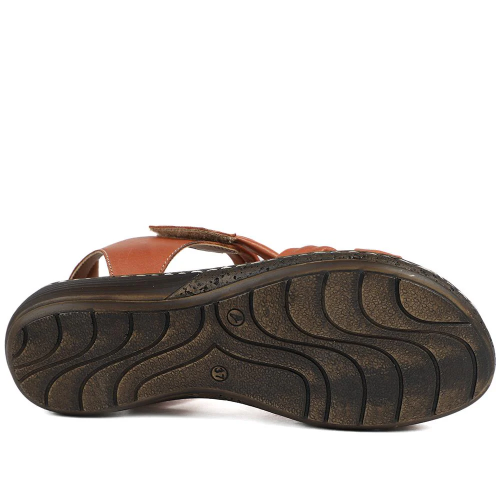 Leather Comfort Sandals with Touch Fastening - LUCK43000 / 329 418 - Tan - Image 6