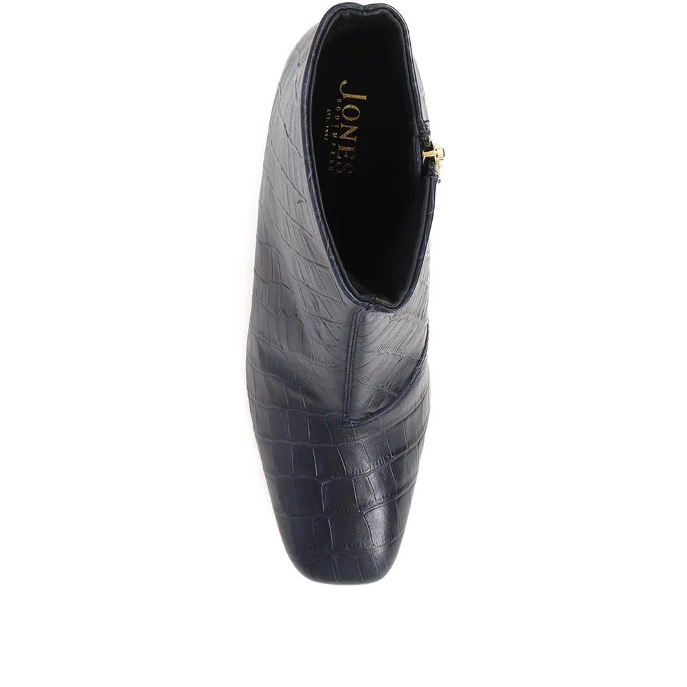 Leather Croc Heeled Ankle Boots - SUZETTA / 324 559 - Navy Croc - Image 5