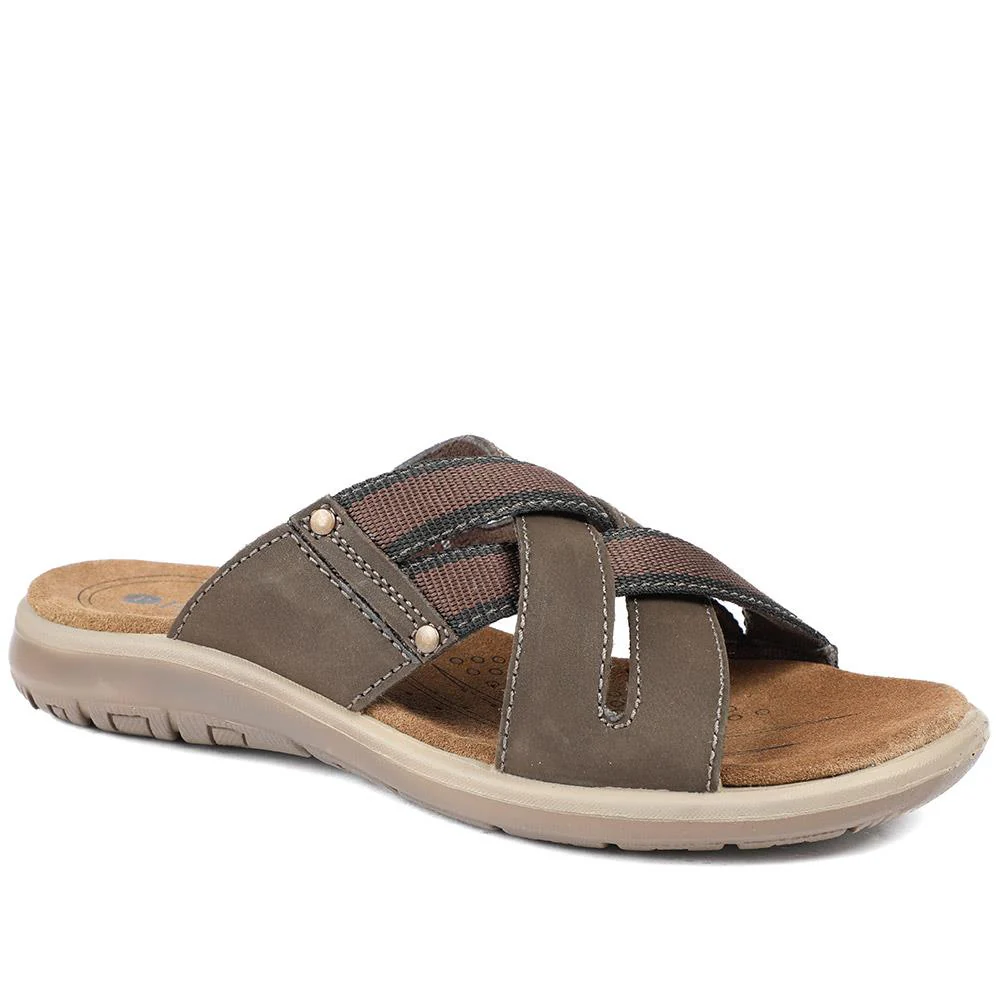 Leather Cross Strap Slip On Sandals - DDIN43010 / 329 105 - Image 2