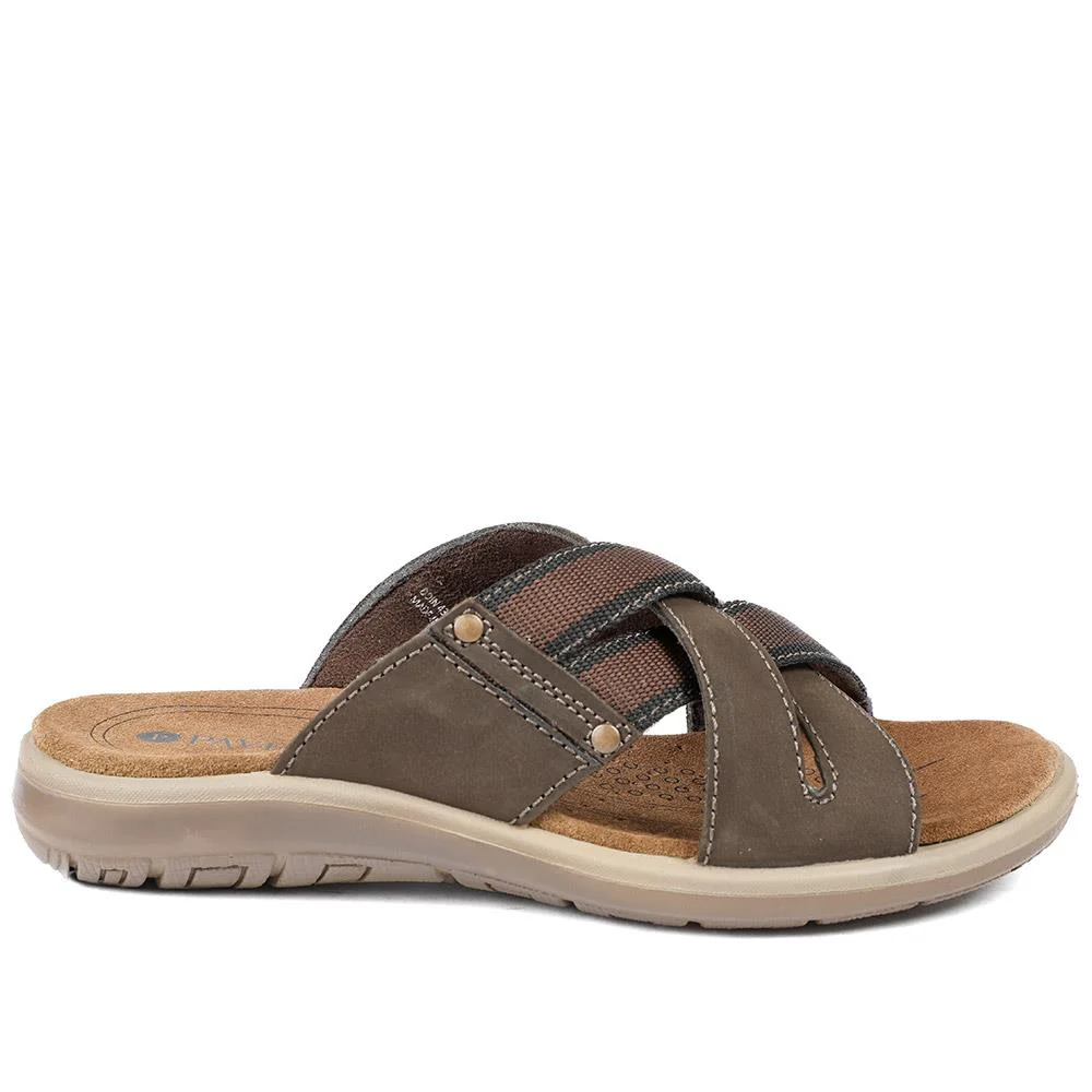 Leather Cross Strap Slip On Sandals - DDIN43010 / 329 105 - Brown - Image 2