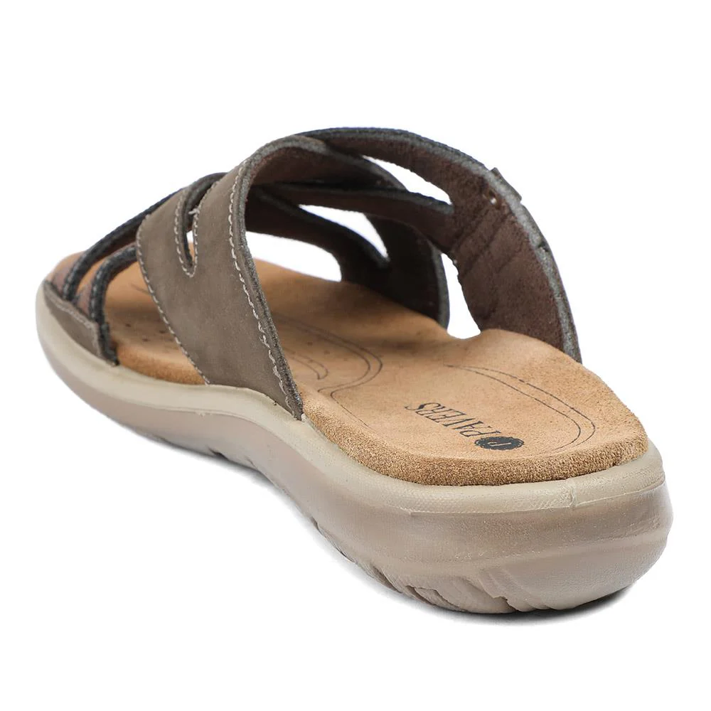Leather Cross Strap Slip On Sandals - DDIN43010 / 329 105 - Brown - Image 3