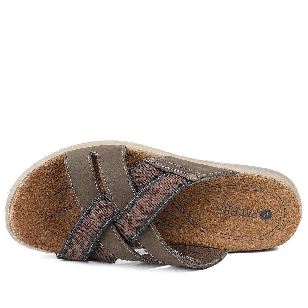 Leather Cross Strap Slip On Sandals - DDIN43010 / 329 105 - Brown - Image 4