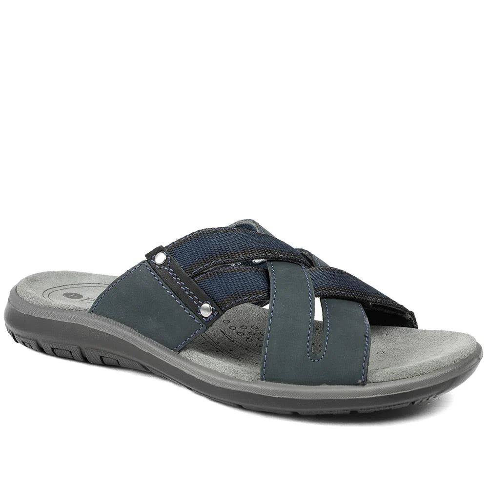 Leather Cross Strap Slip On Sandals - DDIN43010 / 329 105 - Navy