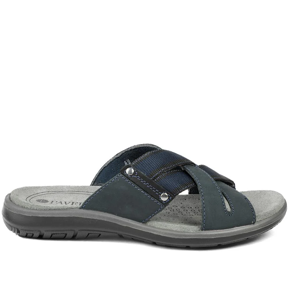 Leather Cross Strap Slip On Sandals - DDIN43010 / 329 105 - Navy - Image 2