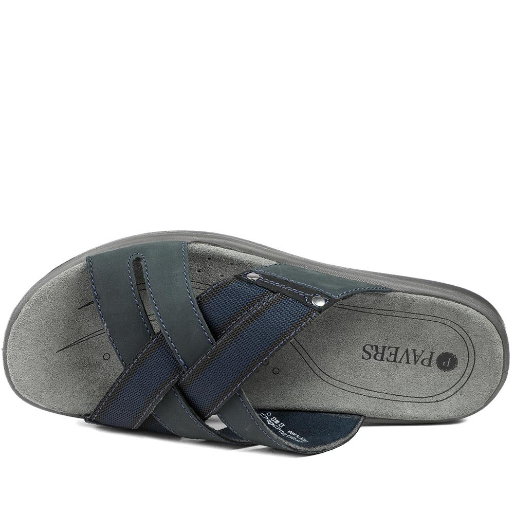 Leather Cross Strap Slip On Sandals - DDIN43010 / 329 105 - Navy - Image 4