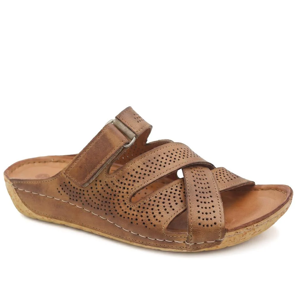 Leather Cut-Out Adjustable Strap Sandals - KARY43004 / 329 118 - Image 2