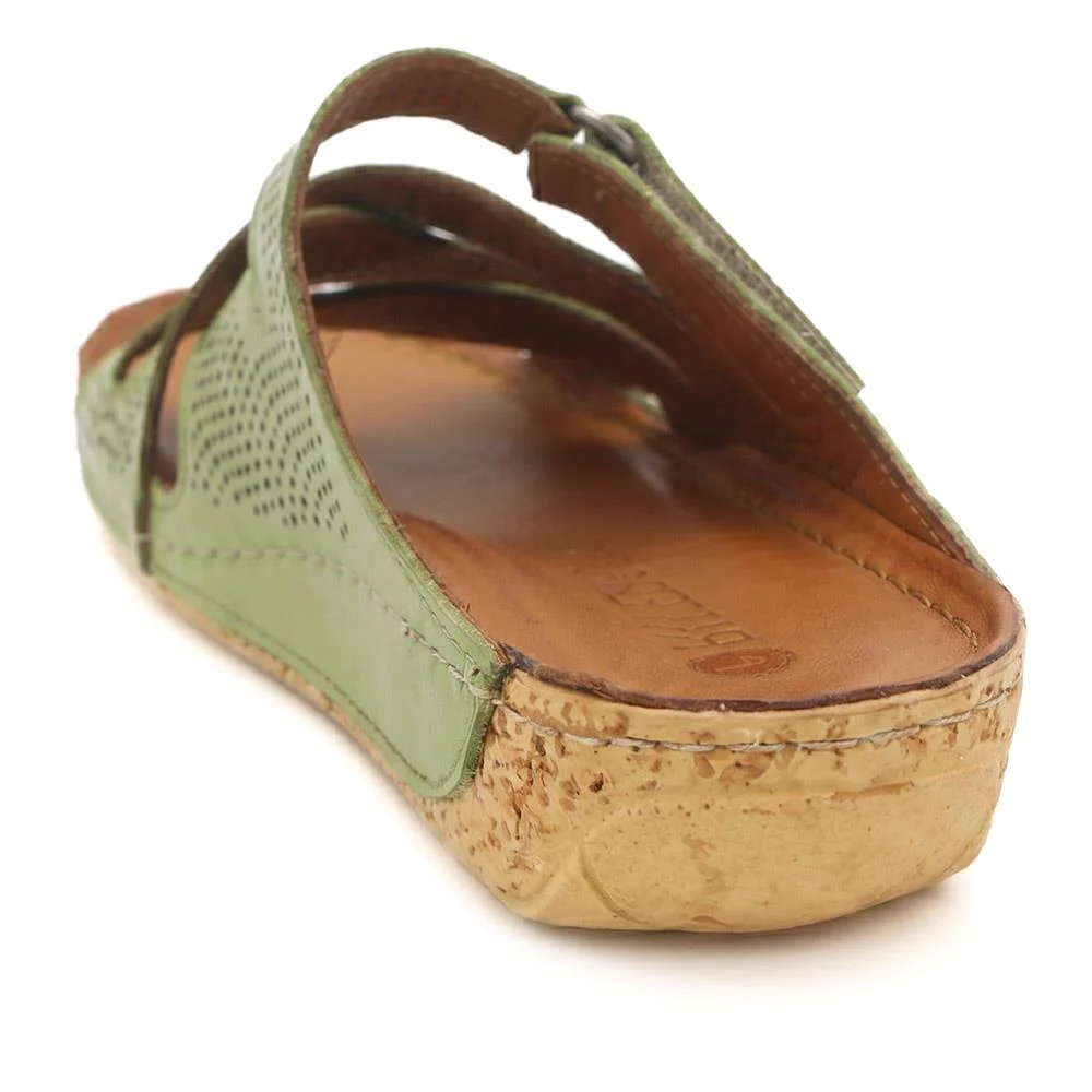 Leather Cut-Out Adjustable Strap Sandals - KARY43004 / 329 118 - Green - Image 4