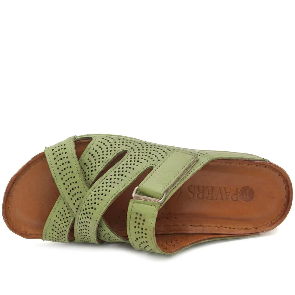 Leather Cut-Out Adjustable Strap Sandals - KARY43004 / 329 118 - Green - Image 5