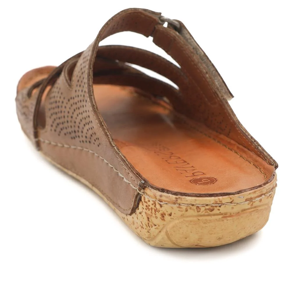 Leather Cut-Out Adjustable Strap Sandals - KARY43004 / 329 118 - Tan - Image 4