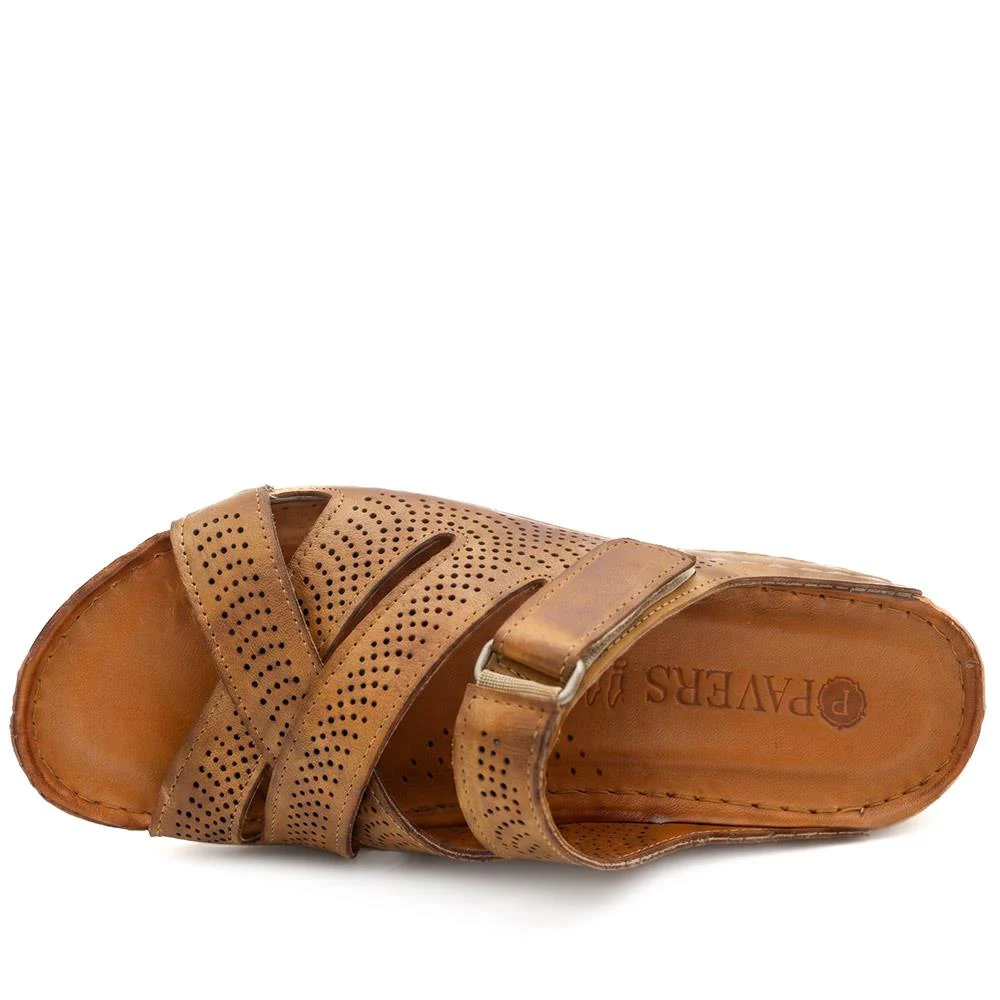 Leather Cut-Out Adjustable Strap Sandals - KARY43004 / 329 118 - Tan - Image 5