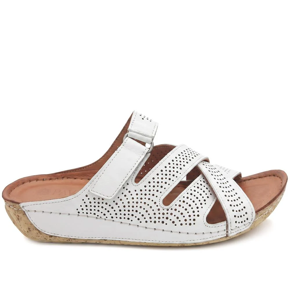 Leather Cut-Out Adjustable Strap Sandals - KARY43004 / 329 118 - White - Image 3