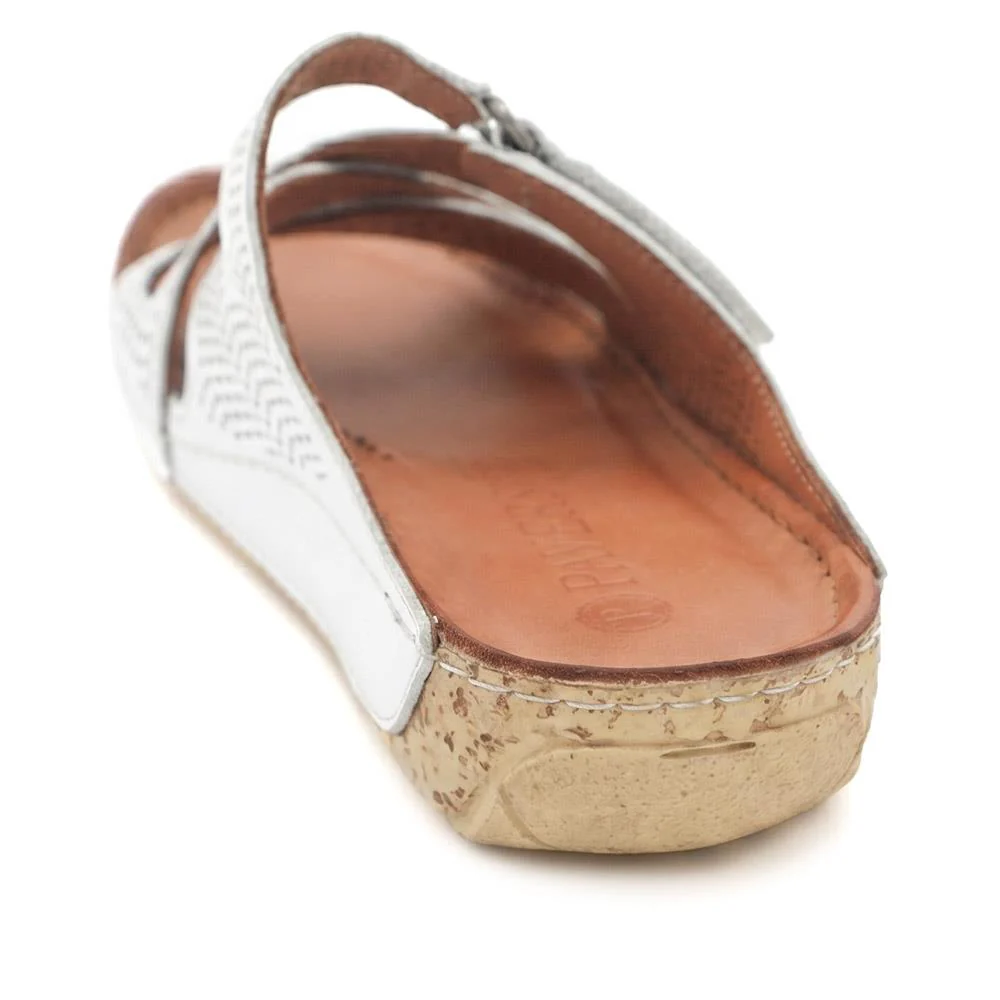 Leather Cut-Out Adjustable Strap Sandals - KARY43004 / 329 118 - White - Image 4