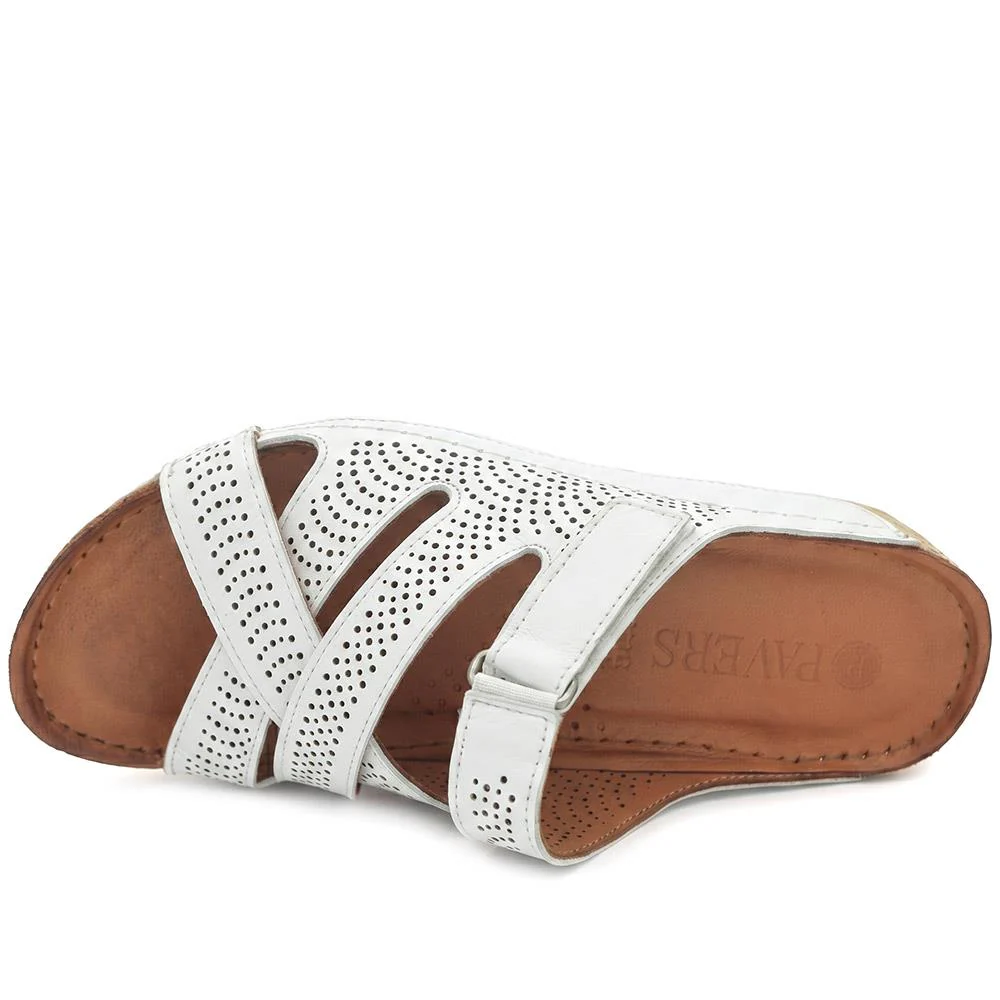 Leather Cut-Out Adjustable Strap Sandals - KARY43004 / 329 118 - White - Image 5