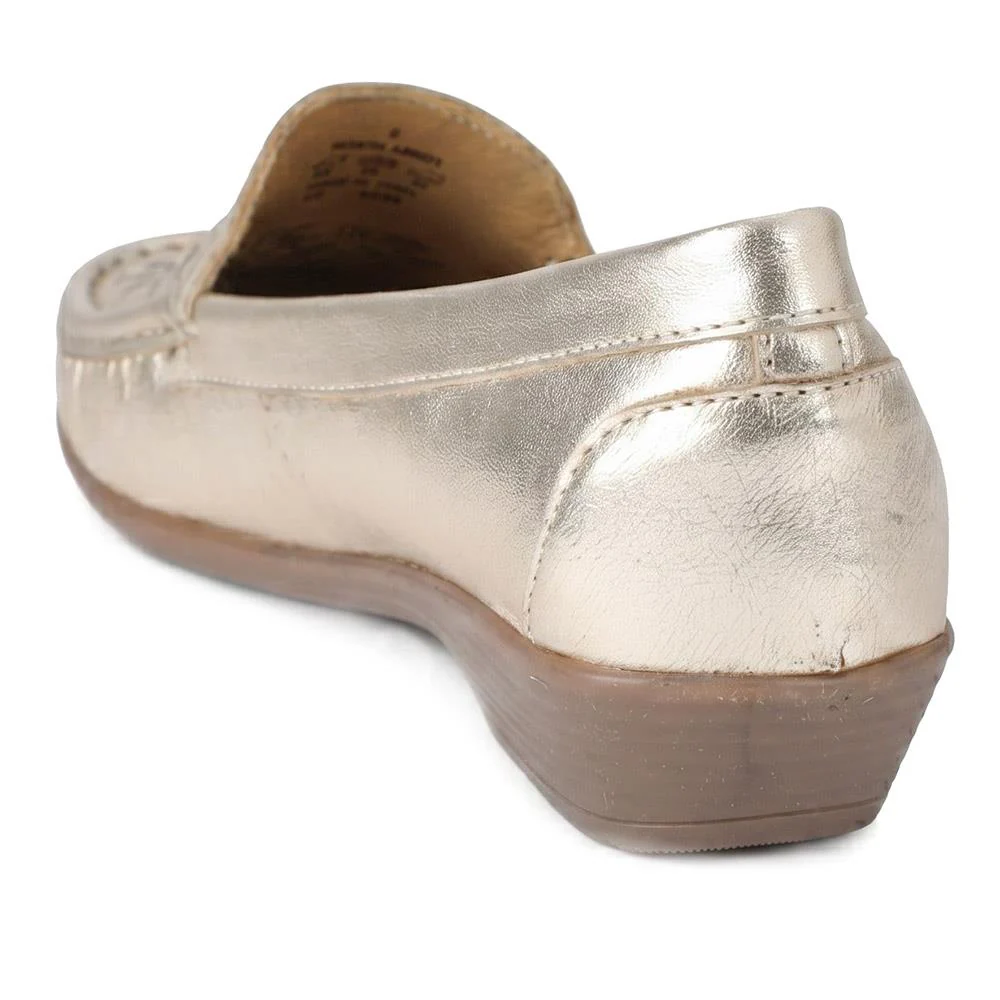 Leather Cut Out Detail Moccasin - MOEN43001 / 329 546 - Soft Gold - Image 4