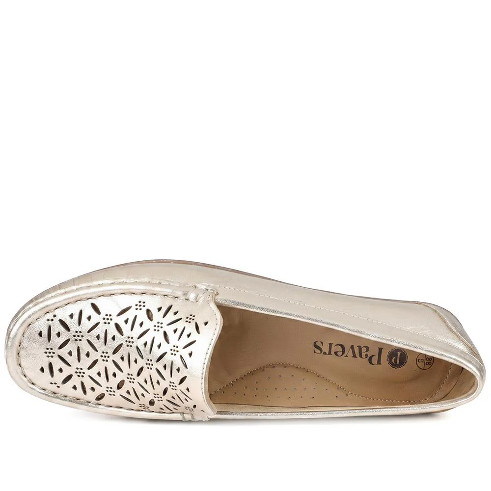 Leather Cut Out Detail Moccasin - MOEN43001 / 329 546 - Soft Gold - Image 5