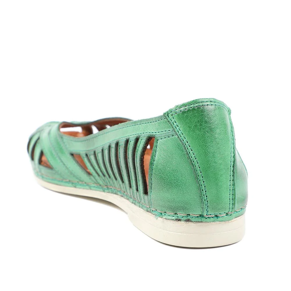 Leather Cut Out Peep Toe Flats - KARY43003 / 329 013 - Green - Image 4