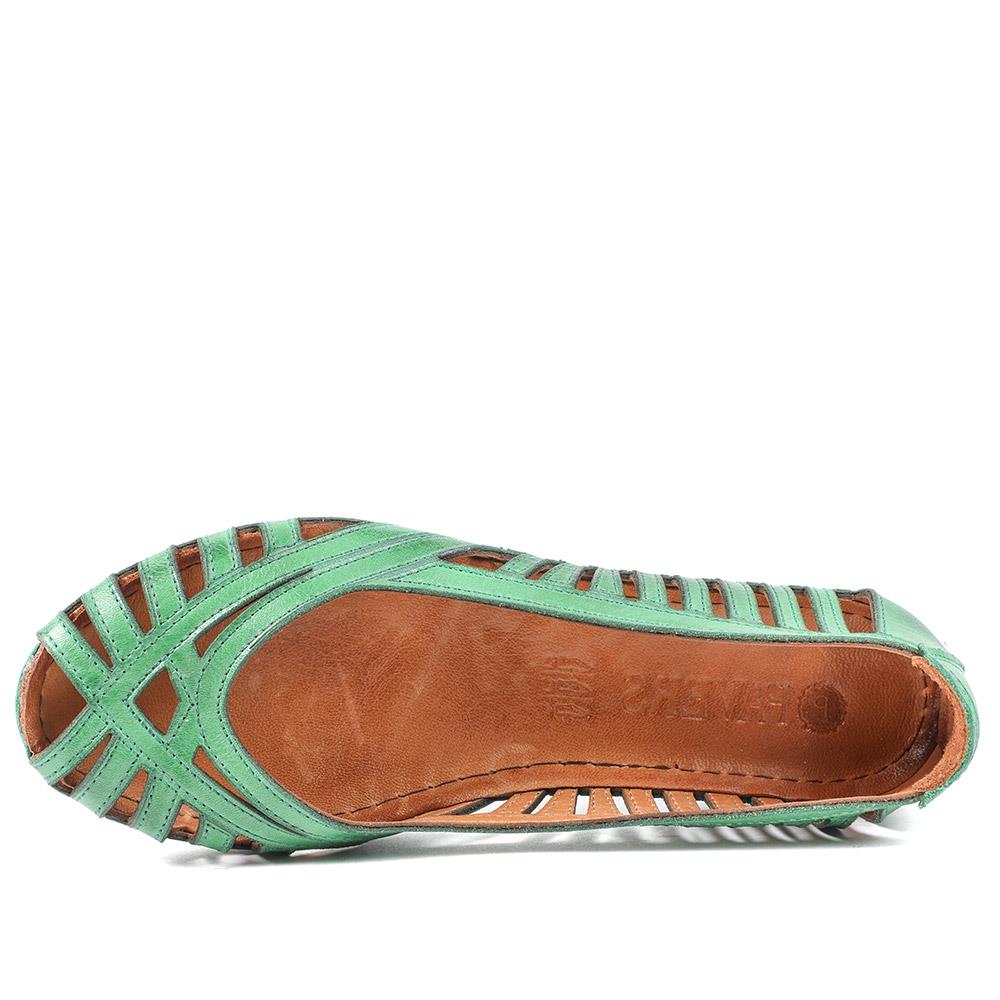 Leather Cut Out Peep Toe Flats - KARY43003 / 329 013 - Green - Image 5