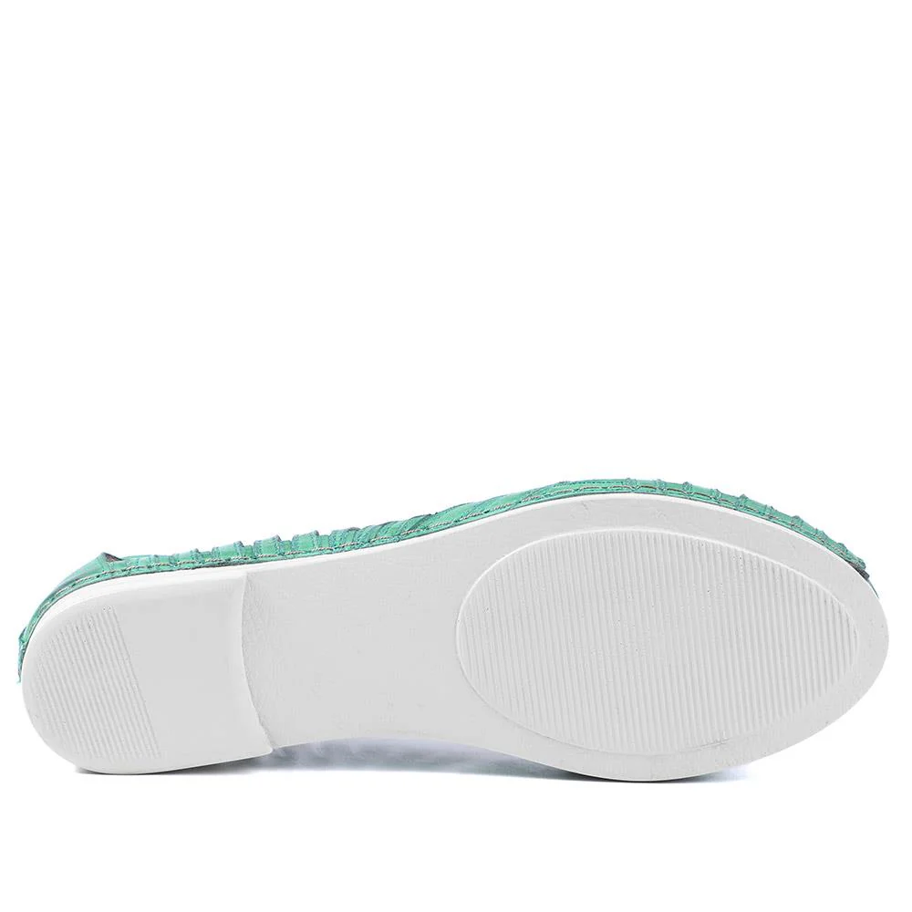 Leather Cut Out Peep Toe Flats - KARY43003 / 329 013 - Green - Image 6