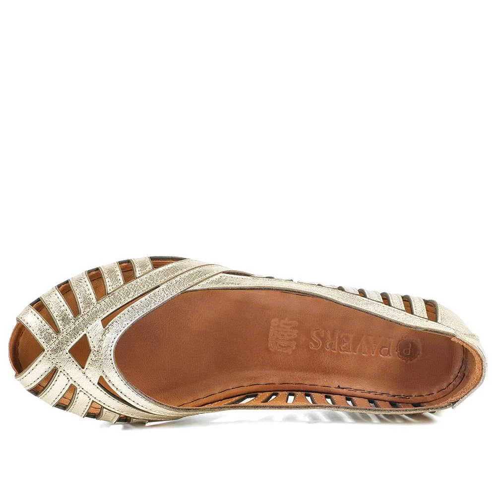 Leather Cut Out Peep Toe Flats - KARY43003 / 329 013 - Metallic - Image 5