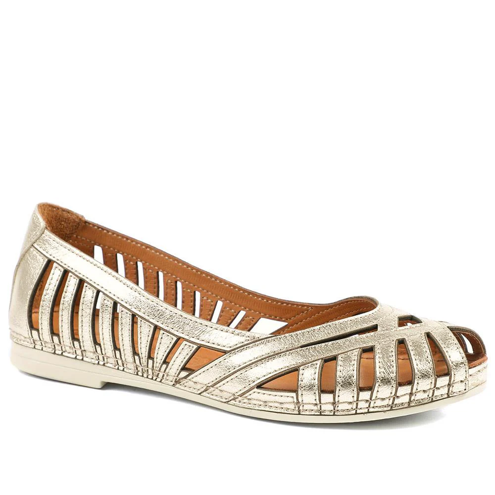 Leather Cut Out Peep Toe Flats - KARY43003 / 329 013 - Image 2
