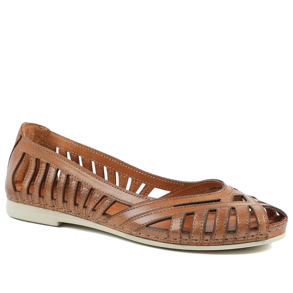 Leather Cut Out Peep Toe Flats - KARY43003 / 329 013 - Image 3
