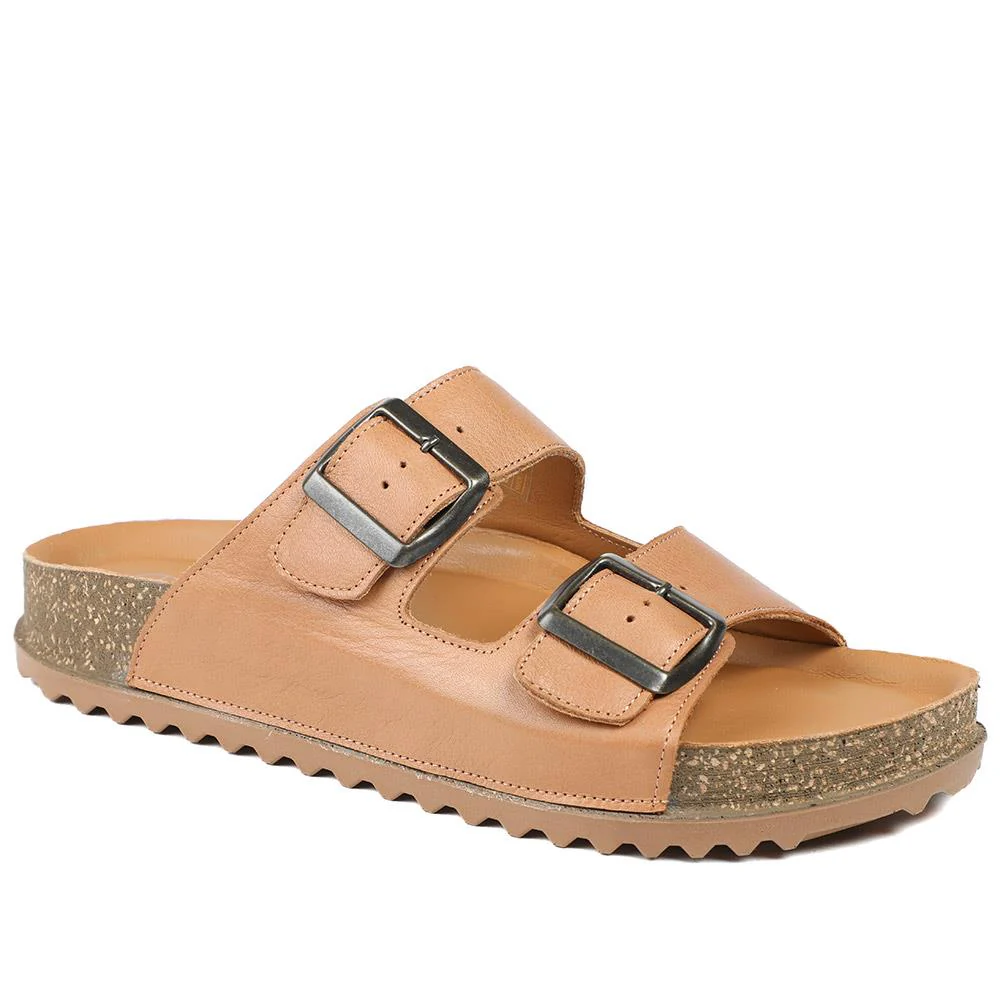 Leather Dual Buckle Fastening Sandals - METIN43022 / 329 635 - Tan Leather