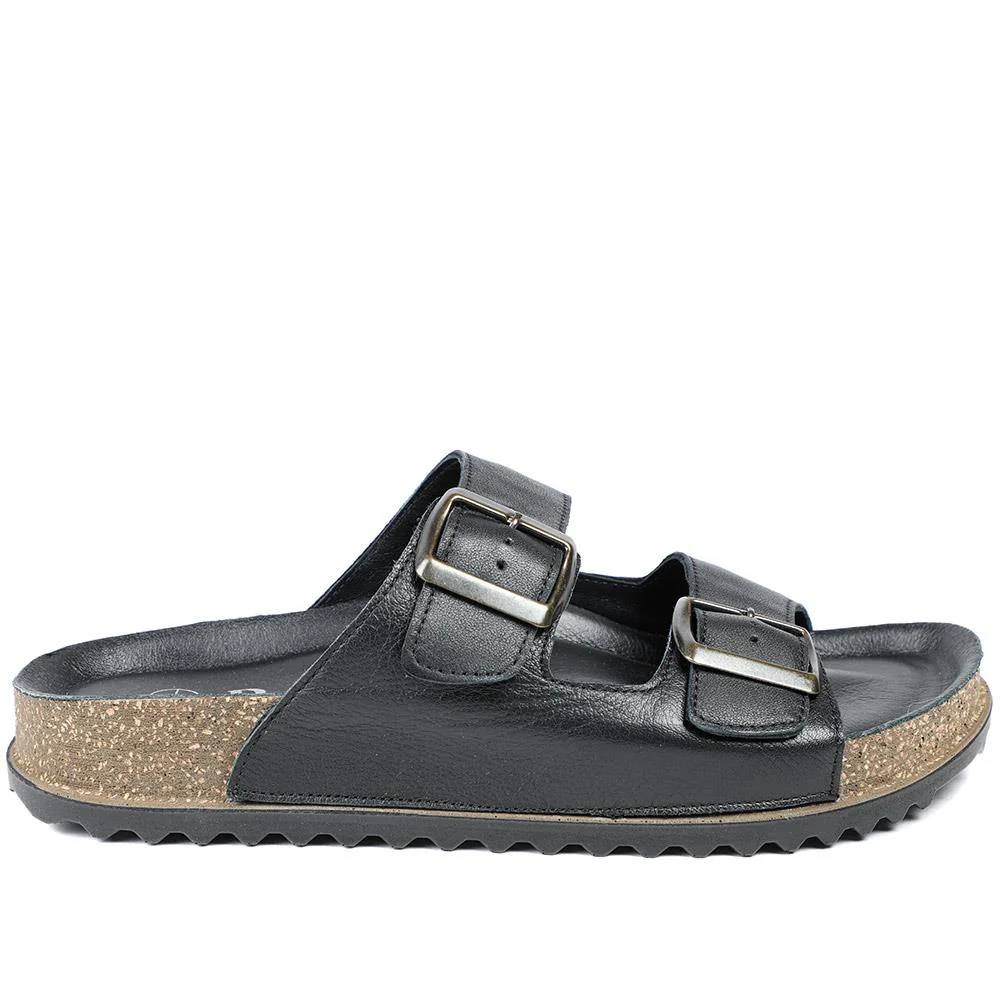 Leather Dual Buckle Fastening Sandals - METIN43022 / 329 635 - Black Leather - Image 3