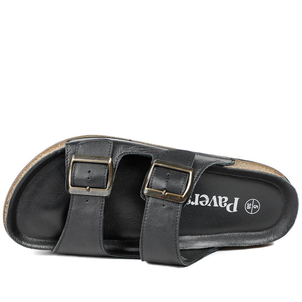Leather Dual Buckle Fastening Sandals - METIN43022 / 329 635 - Black Leather - Image 5