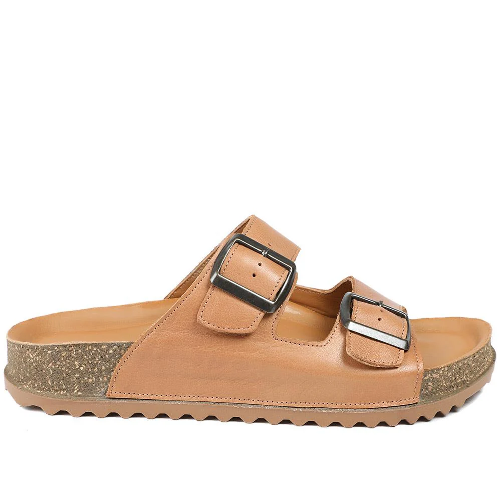 Leather Dual Buckle Fastening Sandals - METIN43022 / 329 635 - Tan Leather - Image 3