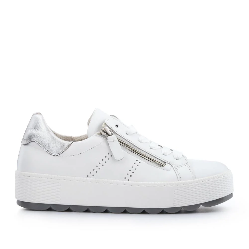 Quench Gabor Leather Platform Trainers - GAB41519 / 327 035 - White-Silver - Image 2