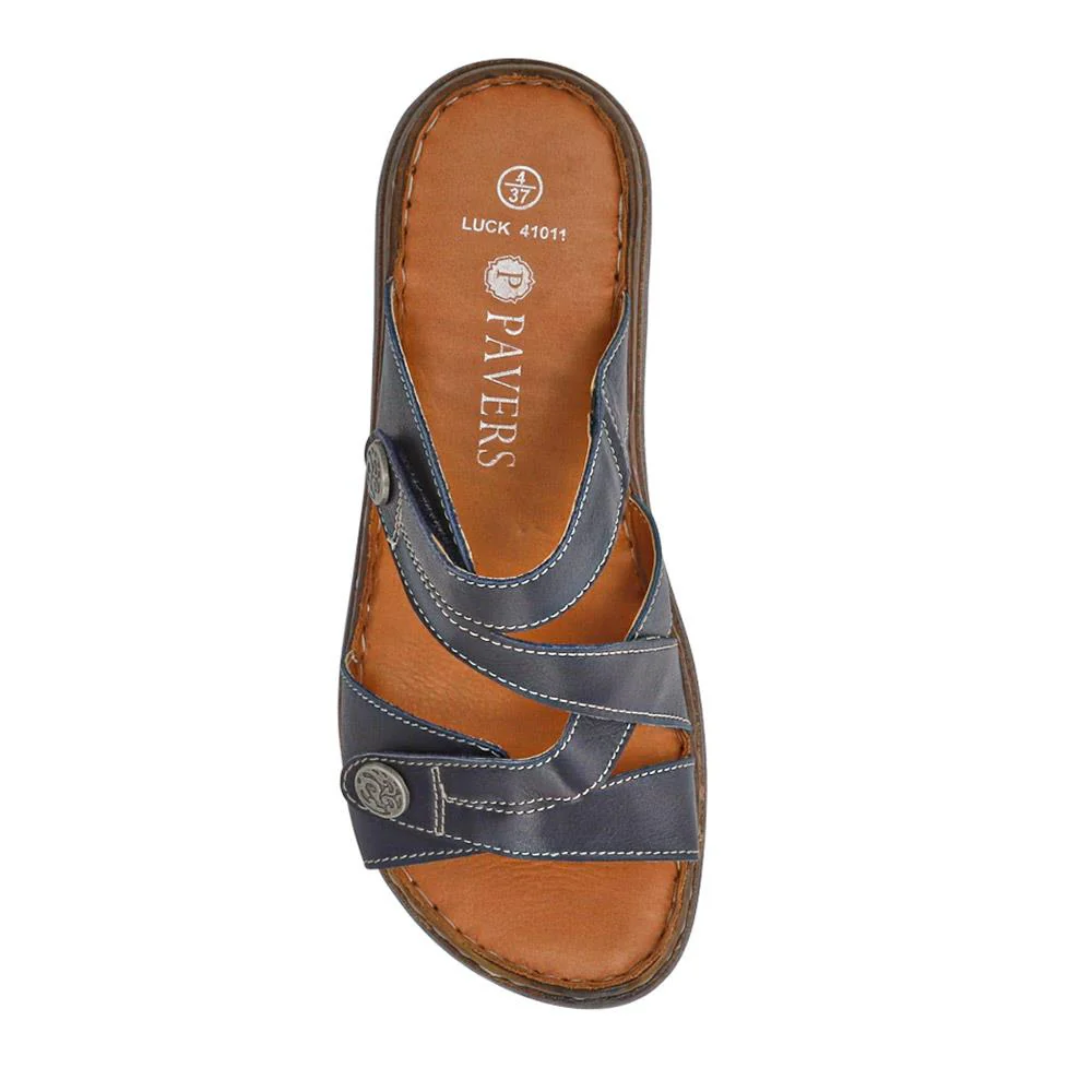 Leather Dual-Fastening Sandals - LUCK41011 / 327 393 - Navy - Image 4