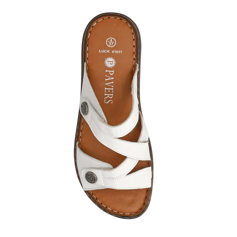 Leather Dual-Fastening Sandals - LUCK41011 / 327 393 - White - Image 4