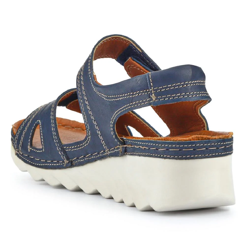 Leather Dual Touch-Fasten Sandals - HAK41012 / 327 452 - Navy - Image 3