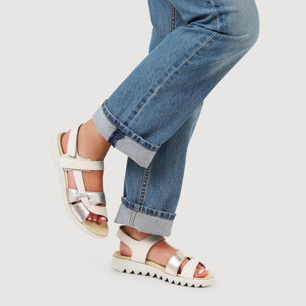 Chang Leather Dual Touch Fastening Sandals - GAB41526 / 327 033 - Cream Shimmer - Image 5