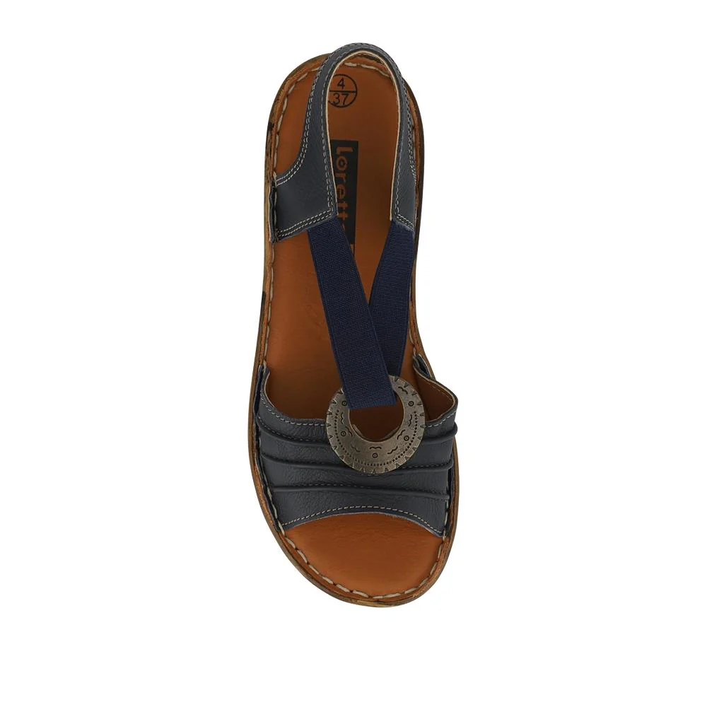 Leather Elastic-Fit Sandals - HAK41015 / 327 614 - Navy - Image 4