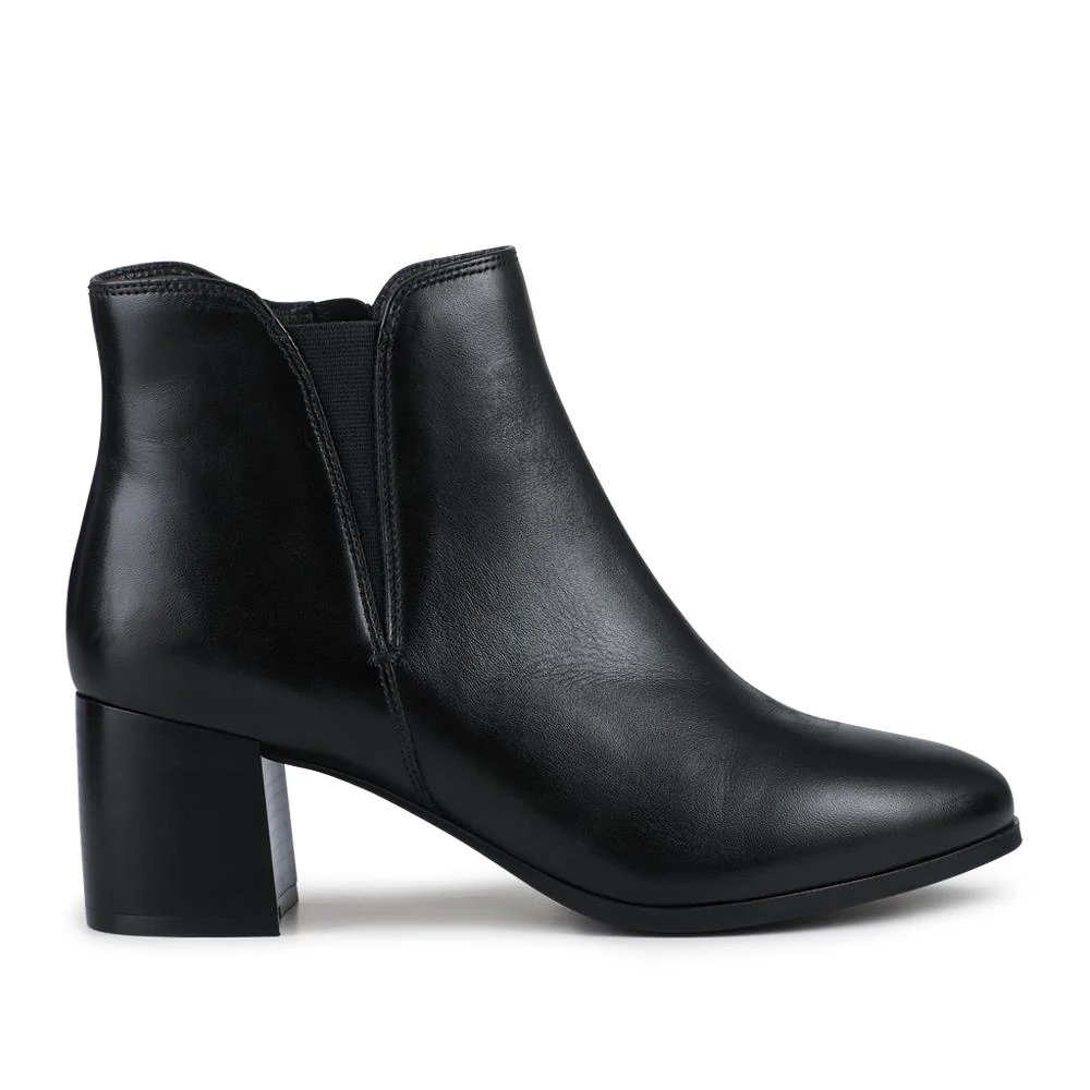Leather Elasticated Heeled Ankle Boots - FBFOO42002 / 328 516 - Black - Image 3