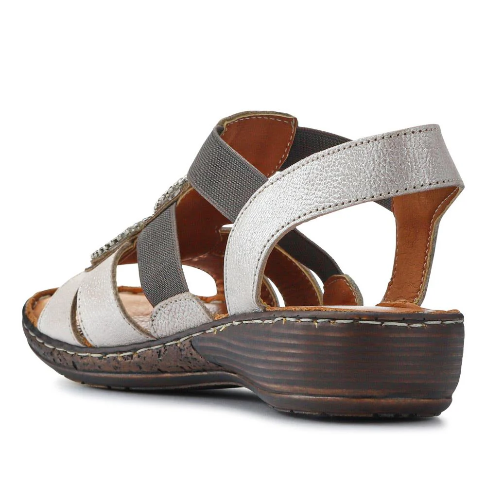 Leather Elasticated Sandals - LUCK41000 / 327 425 - Pewter - Image 3