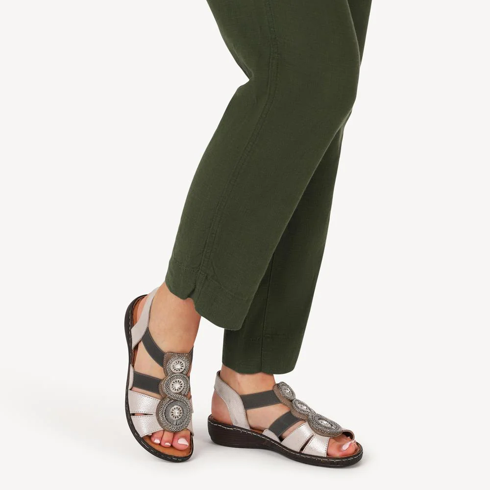 Leather Elasticated Sandals - LUCK41000 / 327 425 - Pewter - Image 5