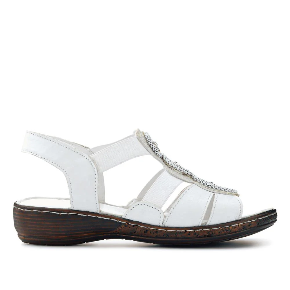 Leather Elasticated Sandals - LUCK41000 / 327 425 - White - Image 2