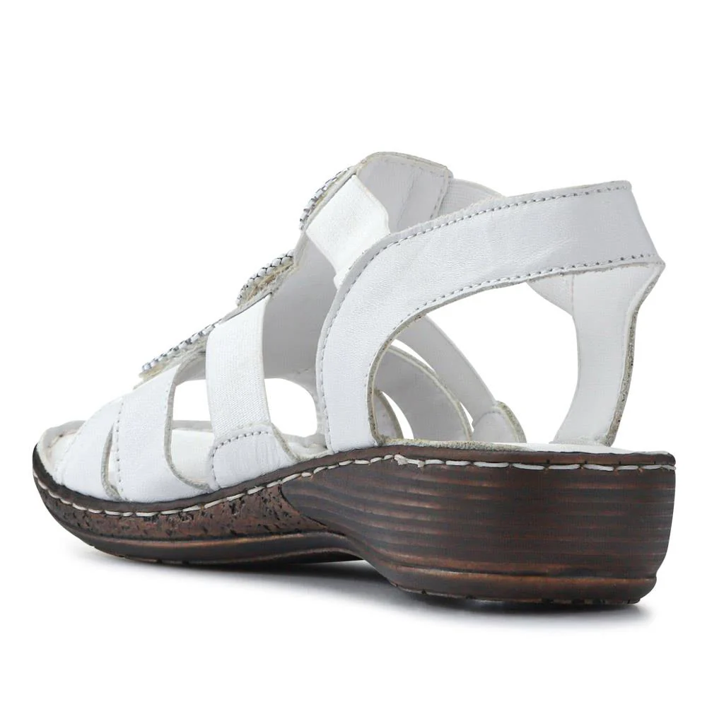 Leather Elasticated Sandals - LUCK41000 / 327 425 - White - Image 3