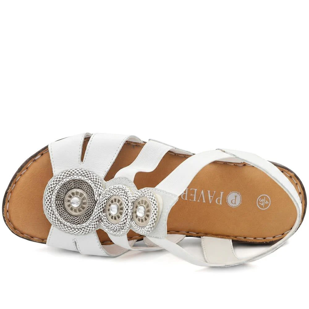 Leather Elasticated Sandals - LUCK41000 / 327 425 - White Multi - Image 4