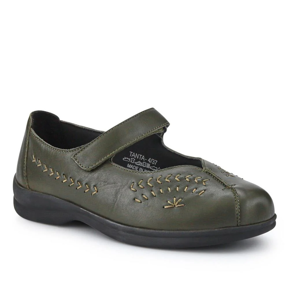 Extra-Wide Leather Mary Janes - TANTA / 327 206 - Khaki