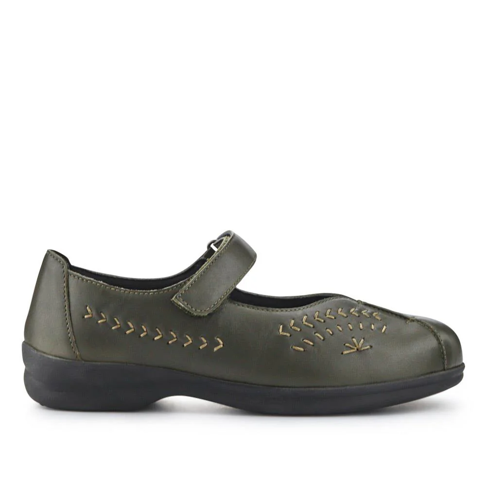 Extra-Wide Leather Mary Janes - TANTA / 327 206 - Khaki - Image 2