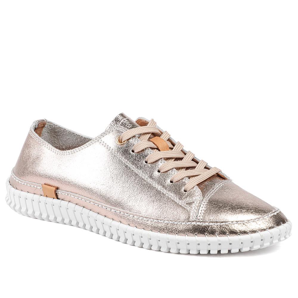 Leather Flexible Lightweight Lace Up Trainers - BRK43031 / 328 944