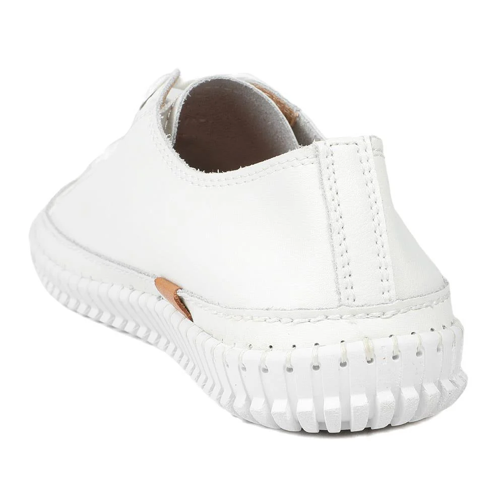 Leather Flexible Lightweight Lace Up Trainers - BRK43031 / 328 944 - White - Image 4
